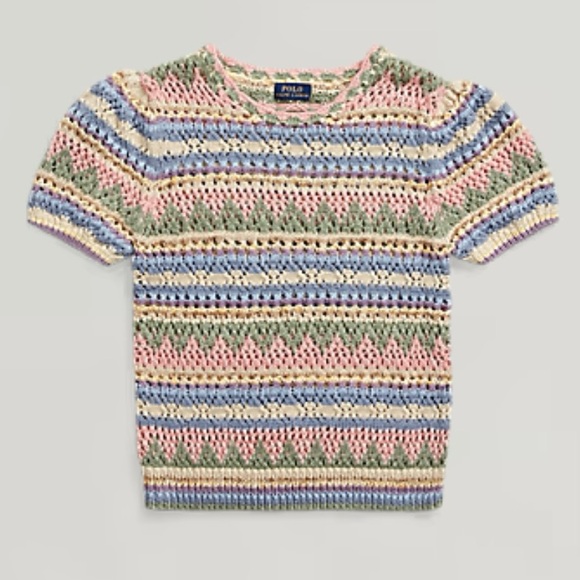 ***SOLD*** POLO RALPH LAUREN SWEATER - WOMENS MEDIUM - CROCHET PASTEL STRIPES - Picture 2 of 13